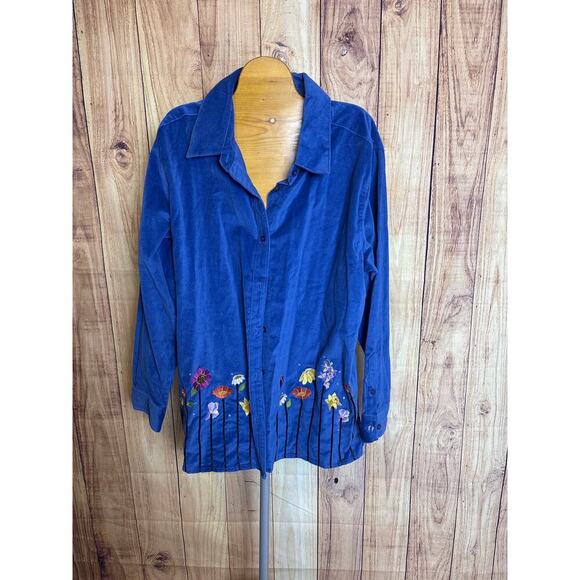 Vintage The Quaker Factory Velour Embroidered Button Up Shirt Women's Size 1X - Picture 1 of 6